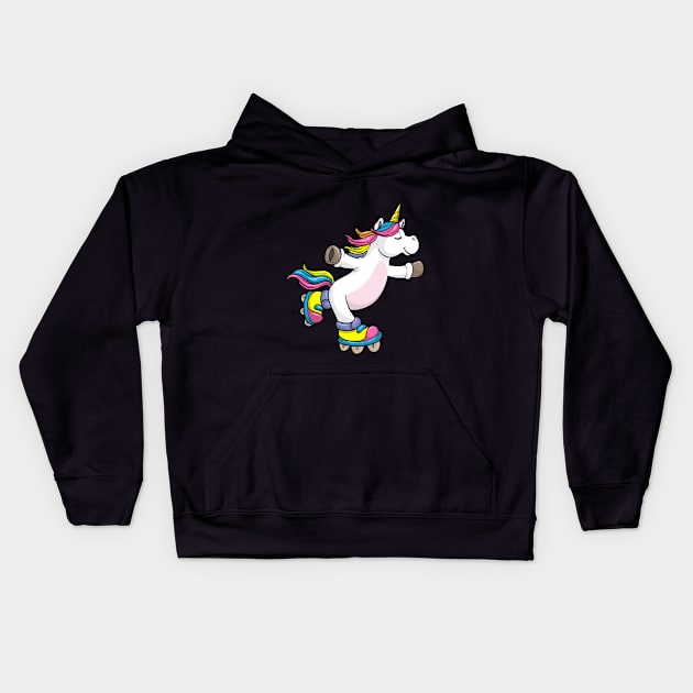 Unicorn as Inline Skater with Inline Skates Kids Hoodie by Markus Schnabel